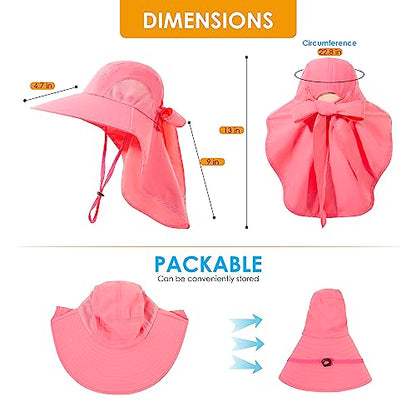 Womens Sun Hat UV Protection, Foldable Waterproof Wide Brim Bucket Hats with Neck Flap for Summer Beach Fishing Hiking - color: Rose