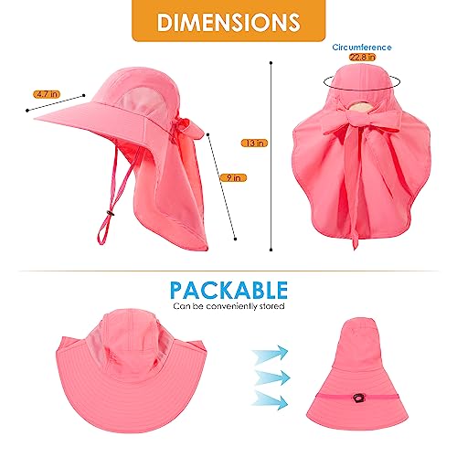Womens Sun Hat UV Protection, Foldable Waterproof Wide Brim Bucket Hats with Neck Flap for Summer Beach Fishing Hiking - color: Rose