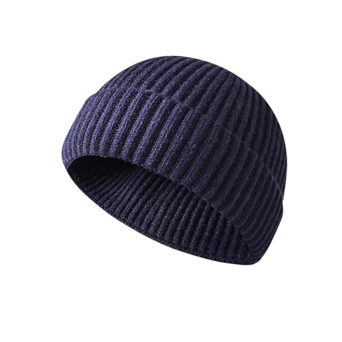 Fisherman Beanie for Men Knit Trawler Beanie Short Cuffed Watch Cap for Men Women - color: Dark Blue