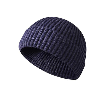 Fisherman Beanie for Men Knit Trawler Beanie Short Cuffed Watch Cap for Men Women - color: Dark Blue