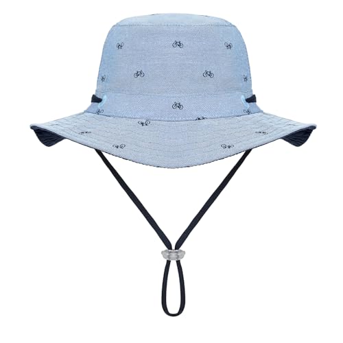 Kids Toddler Baby Boy Sun Hat Summer Bucket Hats with UPF 50+ UV Sun Protective - color: Bike/Blue, size: 0-6 Months