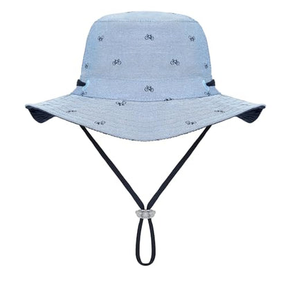 Kids Toddler Baby Boy Sun Hat Summer Bucket Hats with UPF 50+ UV Sun Protective - color: Bike/Blue, size: 0-6 Months
