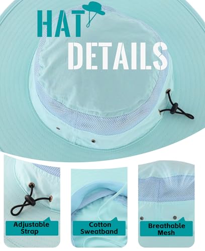 Home Prefer UPF 50+ Men's Sun Hat Wide Brim Bucket Hat UV Protection Hat for Mens Womens Beach Safari Gardening Golf Fishing - color: Aqua