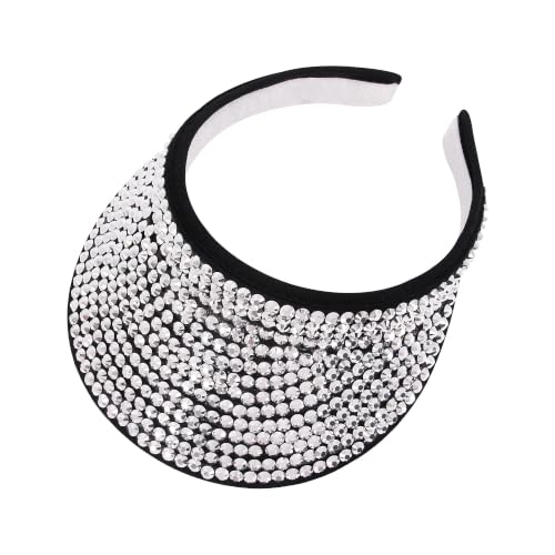 Haoohu Shiny Rhinestones Clip On Sport Sun Visor Hat for Women Men Outdoor Adjustable Wide Brim Summer Cap - color: Silver Rhinestone