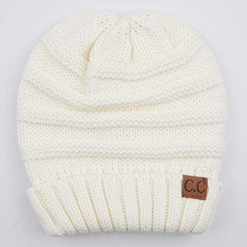 C.C Hat-100 Oversized Baggy Slouch Thick Warm Cap Hat Skully Cable Knit Beanie - color: Ivory