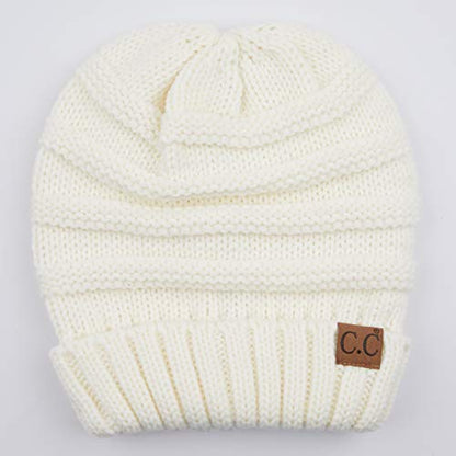 C.C Hat-100 Oversized Baggy Slouch Thick Warm Cap Hat Skully Cable Knit Beanie - color: Ivory