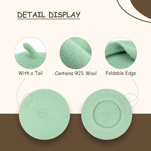 Gllutt Women Wool Beret Hat French Style Solid Color - color: Cream Green