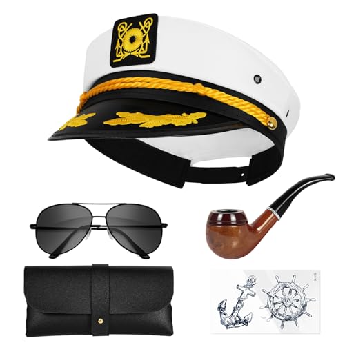 dodowin Captain Sailor Hat Set for Women Men, Yacht Rock Party Costume 4pcs - style: B-embroidered Captain Hat Set