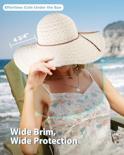 Sun Beach Hats Women Floppy Summer Sunhat with Wide Brim Packable Foldable Travel Accessories - color: Beige, size: Large