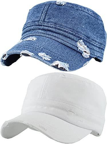 Funky Junque Vintage Newsboy Cap, Women's Cadet Cabbie Hat - color: 2 Pack: Distressed White, Dk Denim