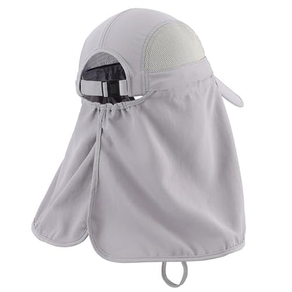 Connectyle Men's Foldable Baseball Sun Cap with Removable Face Mask Neck Flap Cover UPF 50+ Sun Protection Fishing Hiking Hat - color: Light Grey