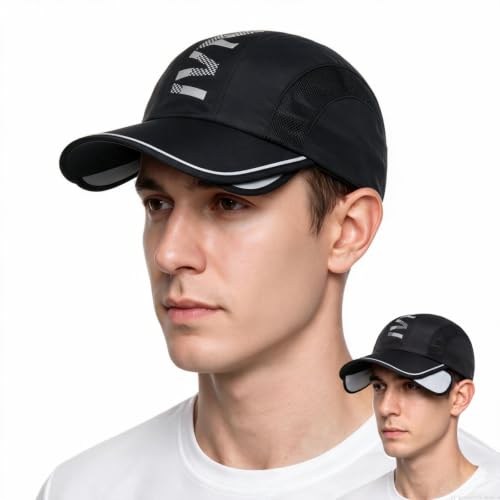 Retractable Brim Baseball Cap Sport Sun Visor Hat for Men Women - color: Black