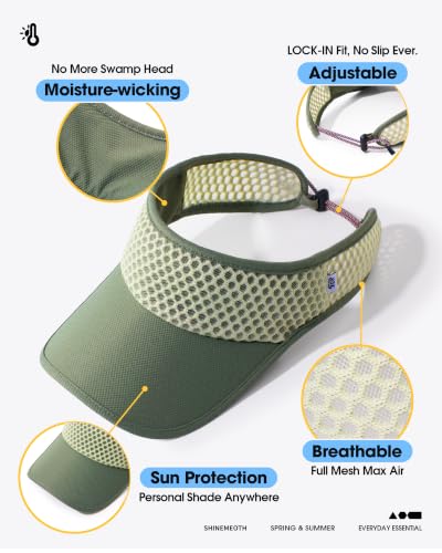 SUNMECI Mesh Breathable Sports Visor - Men Women Adjustable Lightweight Quick Dry Sun Hat for Tennis, Golf, Running - color: Military Green