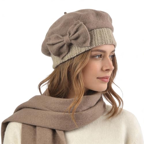 Women’s Vintage Wool Beret Winter Hats Elegant French Beret Beanie Dress Hat for Ladies - color: Camel