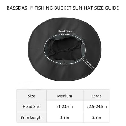 BASSDASH UPF 50+ Fishing Sun Hat Water Resistant Unisex Wide Brim Bucket Boonie Hat for Hiking Camping Safari FH15 - color: Dark Grey, size: Medium