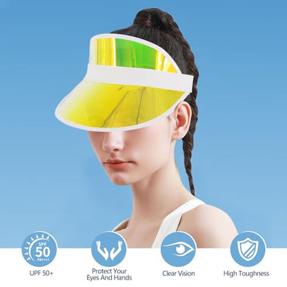 Giovacker Womens Mens PVC Clear Colorful Sun Visor Hats - color: 1pcs Yellow With White Border