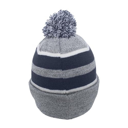 Pacific Headwear Unisex Adult Pacific Headwear Knit Fold Over Pom-pom Beanie - color: Navy/Silver/White, size: One Size