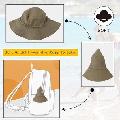 Peecabe Summer Baby Sun Hat for Boys Girls UPF 50+ Wide Brim Toddle Bucket Hat Adjustable Baby Beach Cap 0-8 Years - color: A-army Green, size: 6-24 Months