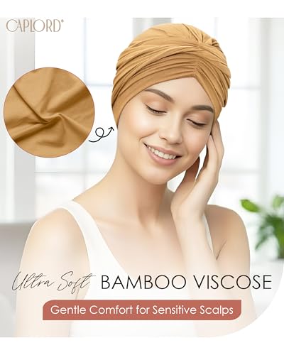 CAPLORD Head Cover for Women – Pre-Tied Turban Wrap | Chemo Headwear for Cancer, Hair Loss & Alopecia | Skull Cap Beanie Hat - color: Camel