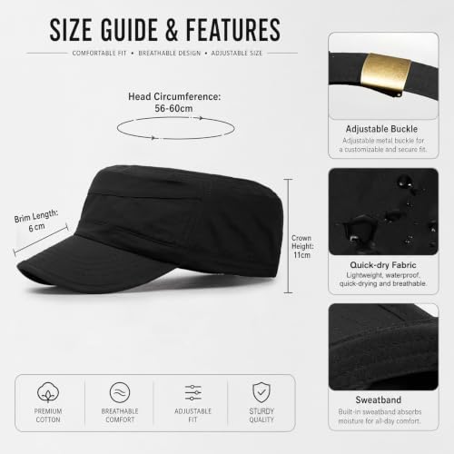 Cadet Army Cap Unisex Military Hat Adjustable Flat Top Cap Baseball Cap - color: Black