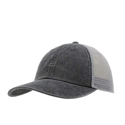 Vintage Washed Cotton Soft Mesh Adjustable Baseball Cap - color: Charcoal/Charcoal/Gray