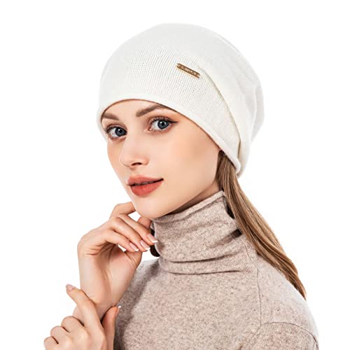 Knit Slouchy Beanie Hats for Women Cashmere Ski Cap Knitted Wool Soft Warm Winter Hat - color: A05-white