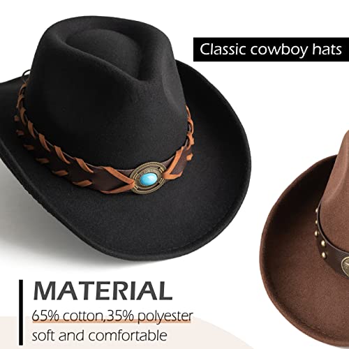 Western Cowboy Hat Felt Wide Brim Women Men Cowgirl Hats - color: Zh Group-black+coffee