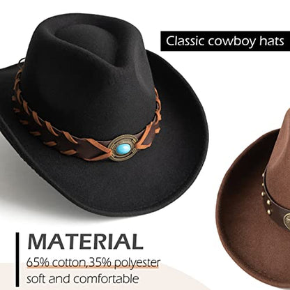 Western Cowboy Hat Felt Wide Brim Women Men Cowgirl Hats - color: Zh Group-black+coffee