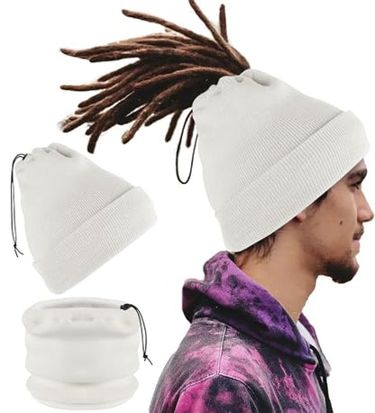 Ababalaya Unisex Satin Lined Knit Open Beanies Rasta Beanie - color: White