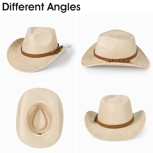 2 Pack Western Cowboy Hats for Women Men 2 Different hat Bands - color: Coffee+beige