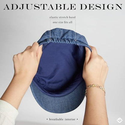 Funky Junque Greek Fisherman Newsboy Cap, Cotton Captains Bakerboy Hat - color: Denim
