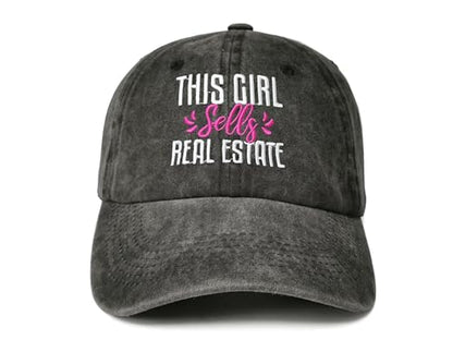 Embroidered Baseball Caps for Men and Women - color: This Girl Sells Real Estate (Washed Black)