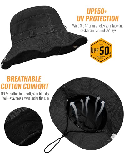 Clakllie Reversible Packable Boonie Fishing Hat UV Protection Sun Beach Hat - color: S-hjy6-black