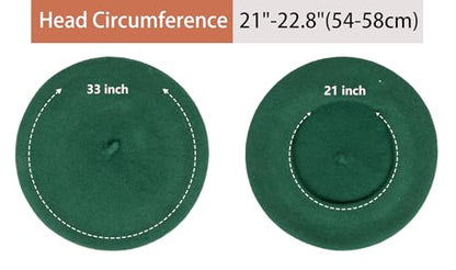 Women Wool Beret Hat, Classic French Artist Hat, Winter Warm Hat for Ladies - color: Dark Green