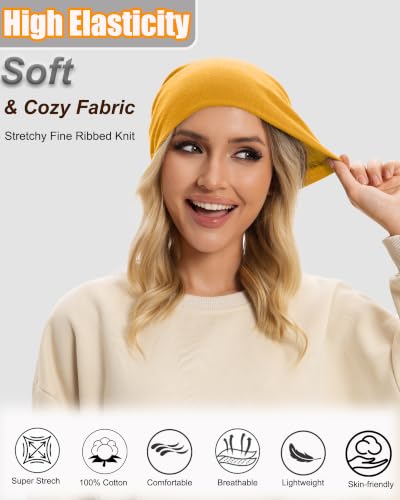 ROYBENS Thin 100% Cotton Beanie for Men Women Lightweight Slouchy Chemo Hat - color: 1pcs- Yellow