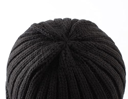 Home Prefer Mens Winter Hat Wool Fleece Lined Knit Beanie Hat Warm Stocking Caps - color: Black
