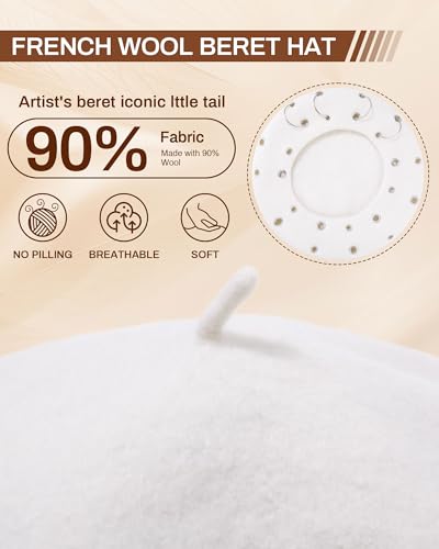 AWAYTR Punk Beret Hat for Women - 90% Wool Blend Goth Alt French Cap - color: White