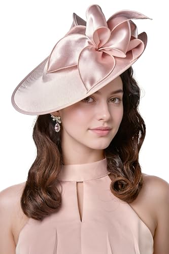 BABEYOND Derby Fascinators Hats for Women Wide Brim Tea Party Flower Hat - color: Pink