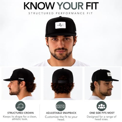 VYBE Performance Snapback Hat - Water-Repellent, Breathable Athletic Baseball Cap for Golf, Gym, Sports, Water - color: Midnight Vybe