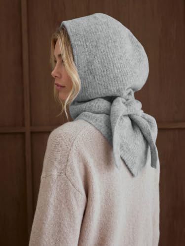 Saodimallsu Womens Balaclava Beanie 2 in 1 Soft Knit Hooded Scarf Hats Fall Winter Neck Warmer Beanies - color: Grey