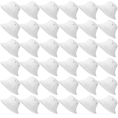 Xtinmee 36 Pcs Bucket Hats Bulk Washed Cotton Foldable Bucket Hat Wide Brim Sun Hats for Women Men Beach Tie Dye DIY - color: White, size: Medium
