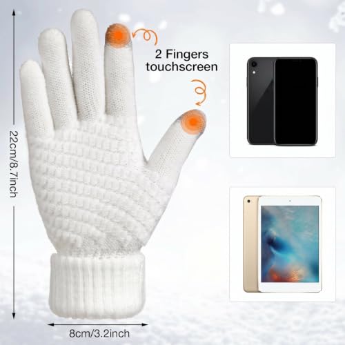 Syhood 4 Pcs Hat and Glove Set Winter Beanie and Glove Set - color: White and Grey