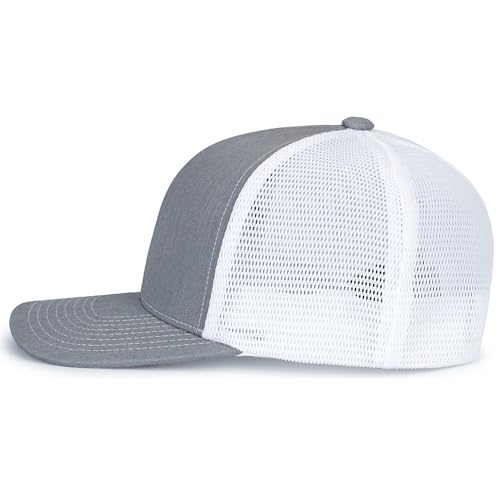 Pacific Headwear Contrast Stitch Trucker Pacflex Snapback Cap - color: Heather Grey/White/Heather Grey