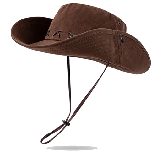 Western Men Safari Sun Hat Sun Protection Fishing Hats Hiking Country Hat for Women Snap Up Cowboy 2 Ways to Wear - color: Brown-sh