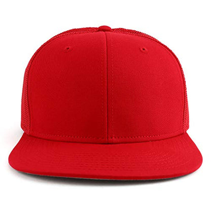 Armycrew Oversize XXL Blank Flatbill Mesh Snapback Cap - Red - 2XL