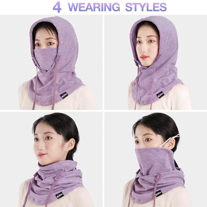 Balaclava Ski Mask, 4-in-1 Warm Adjustable Neck Gaiter for Men Women - color: Light Purple
