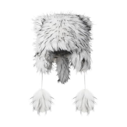 Raccoon Tail Parent-Child Plush Hat Warm Faux Fur Animal Hat with Tail - color: Adult Style-white