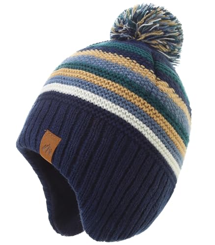 Moon Kitty Baby Boys Hats Toddler Beanies for Boys Winter Fleece Winter Hat Boys - color: Navy Stripe, size: 3-5T
