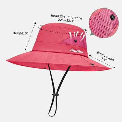 Rosoz Ponytail Sun Bucket Hats for Women UV Protection Foldable Wide Brim - color: 1 Pack-pure Watermelonred