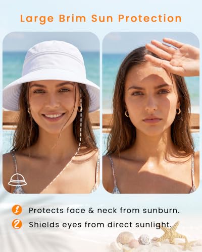 CHUNG 2 Pack Women Sun Visor Hat Wide Brim Summer UV Protection Zip-Off - color: White/Burgendy
